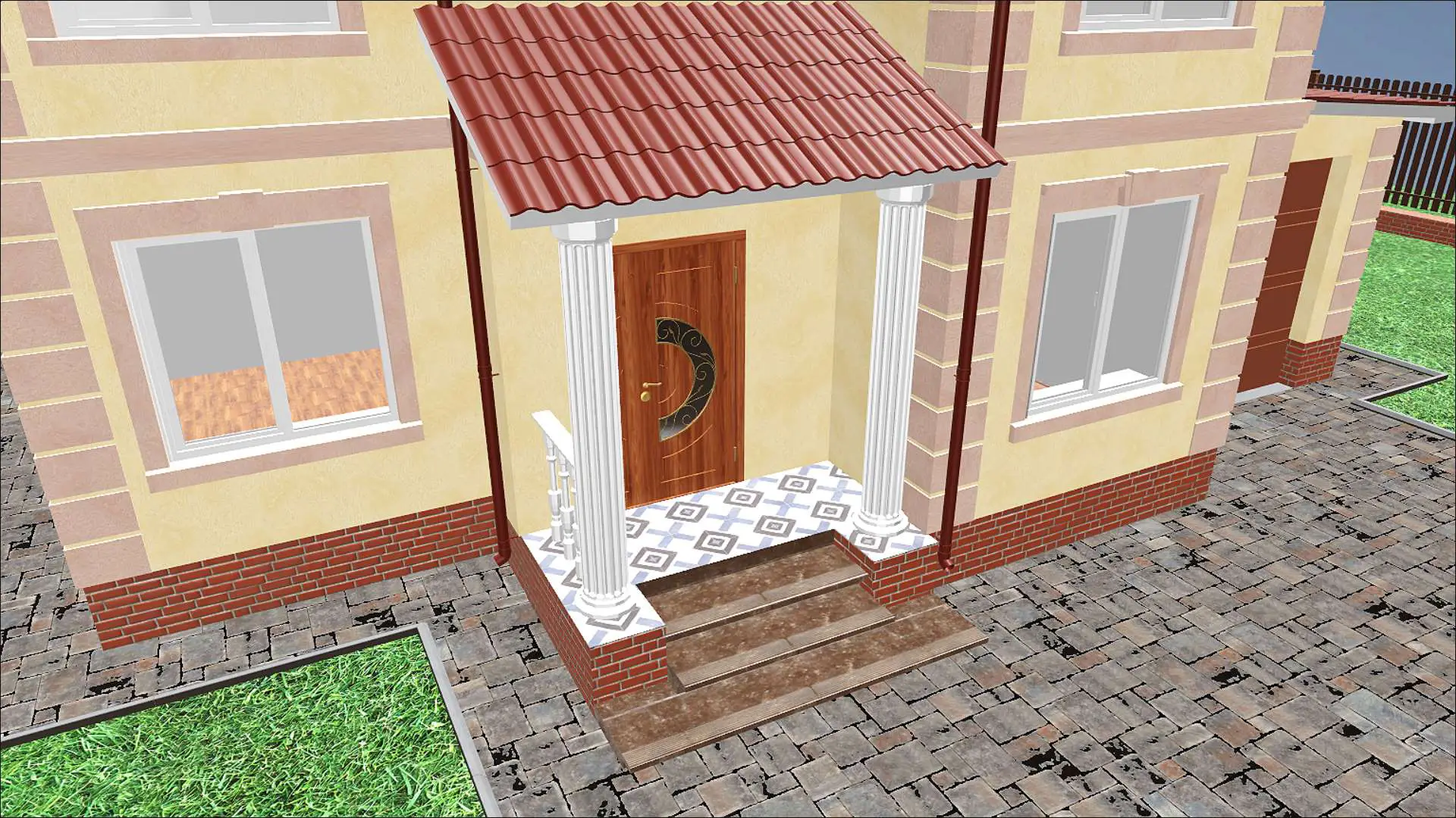 3D Визуализация WebGL2 проекта двухэтажного дома с бассейном